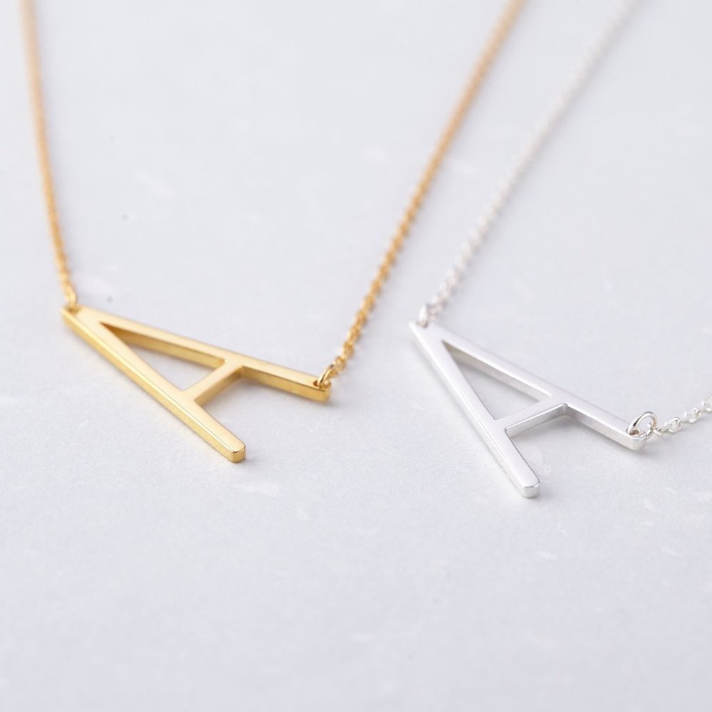 Sideways Letter Necklace Large Initial Necklace  Initial Jewelry Gift for Her